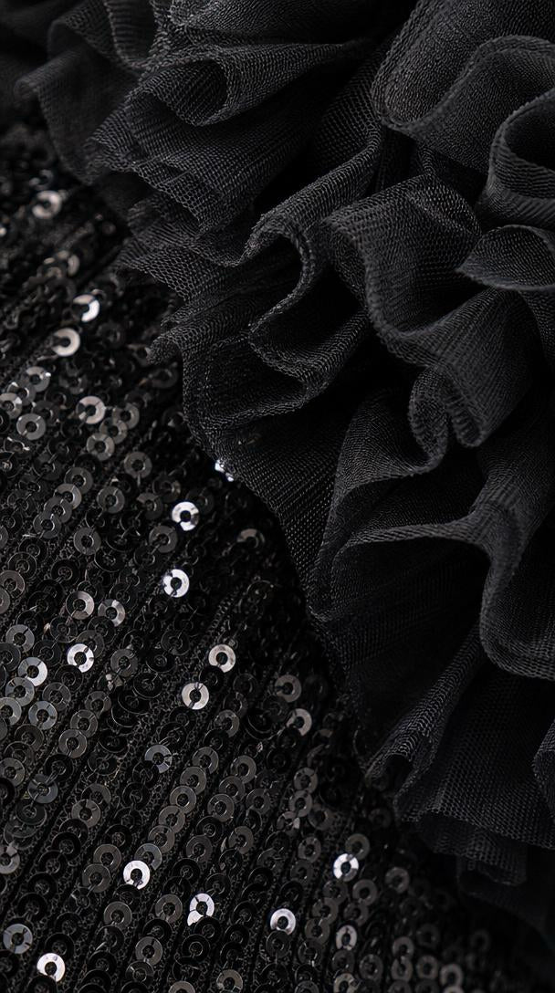 Onyx · Sequin Gown With Tulle Ruffle