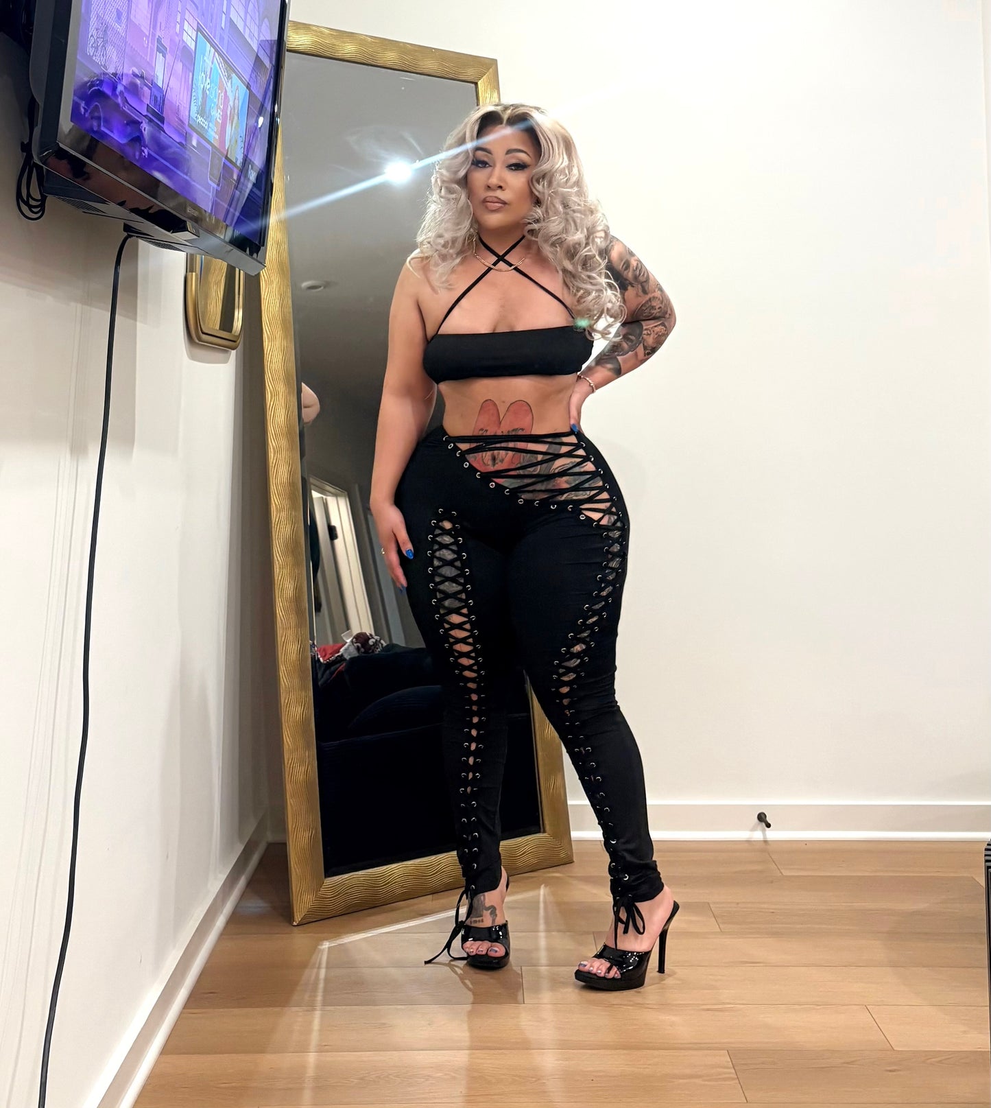 Lace Front · Lace-Up Two-Piece Set