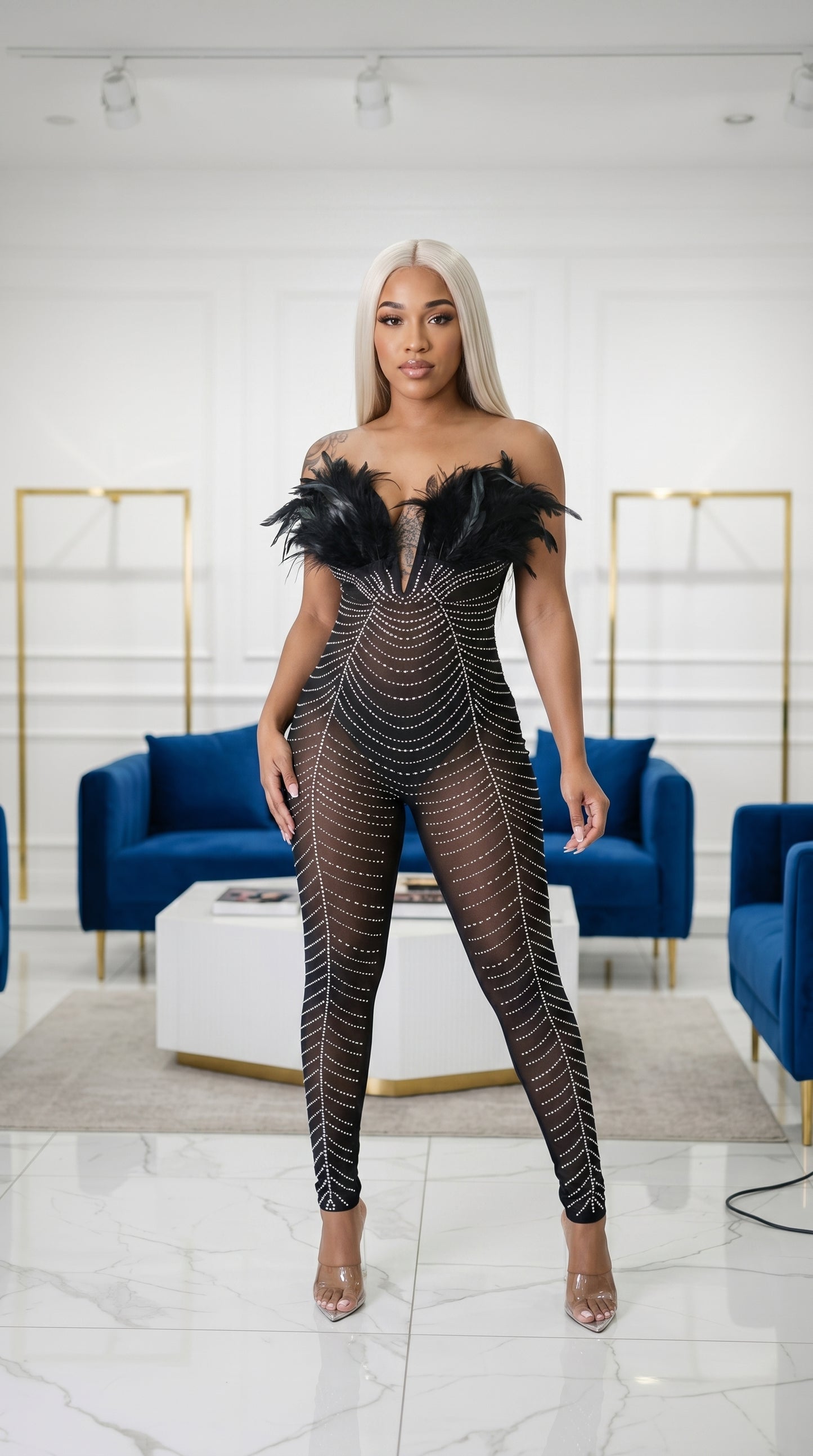 Encore · Crystal & Feather Catsuit