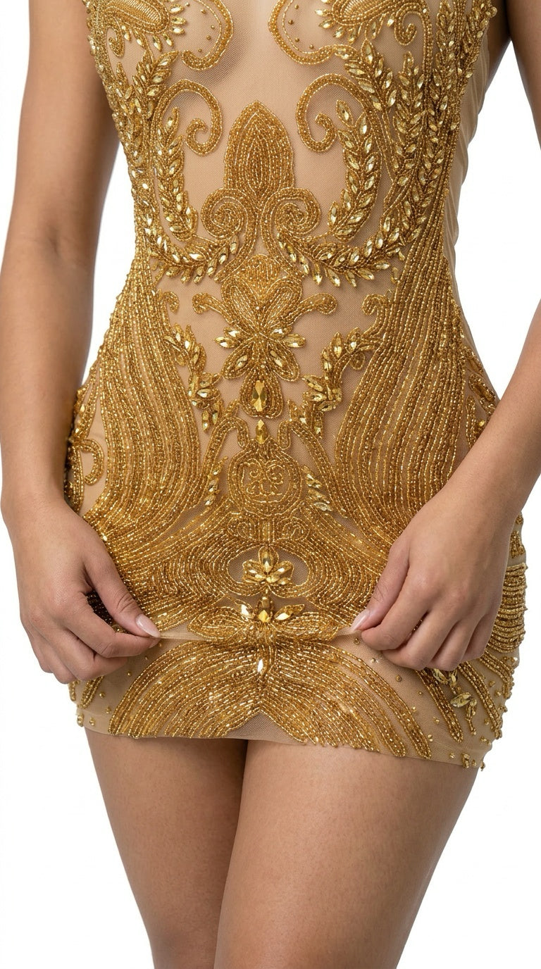 Athena · Custom Couture Mini — Gold Baroque Beaded