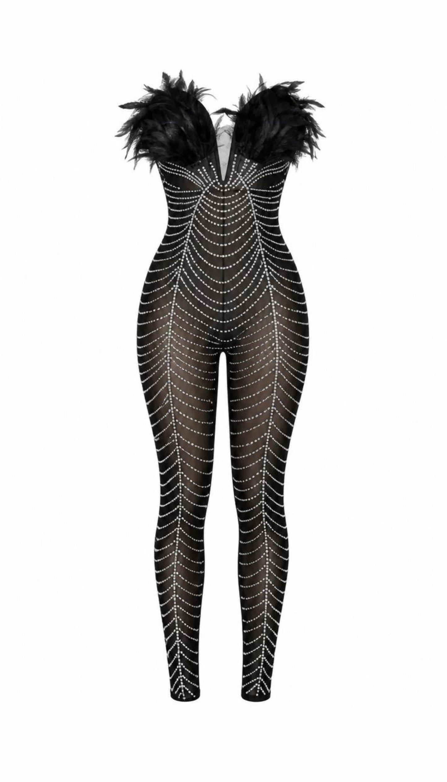 Encore · Crystal & Feather Catsuit