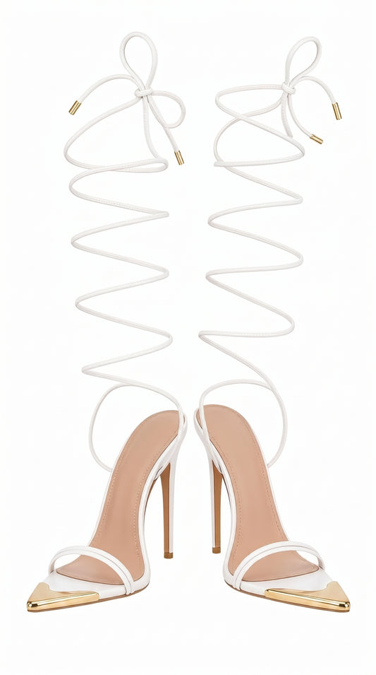 Wrap Around · White Strappy Stiletto Sandal