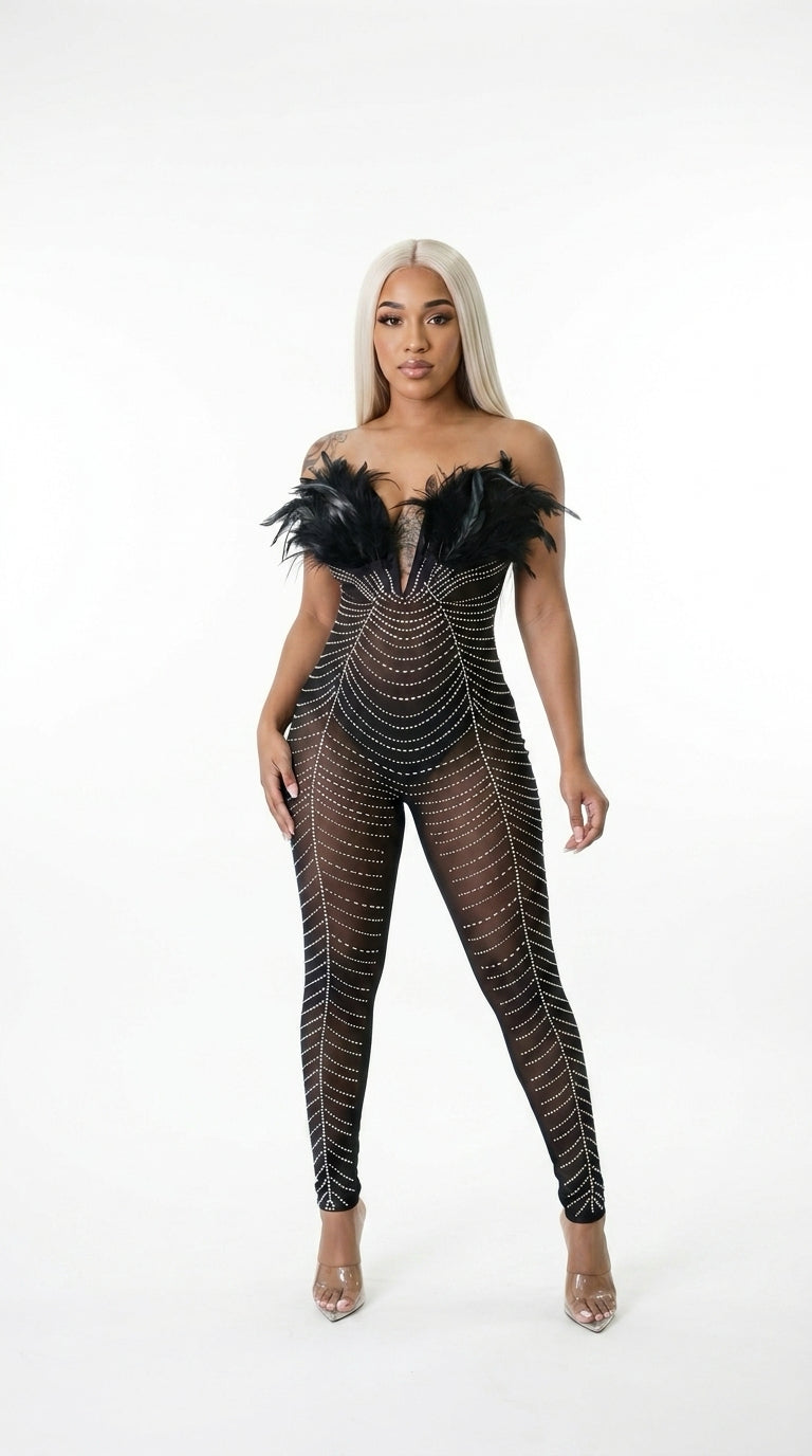 Encore · Crystal & Feather Catsuit